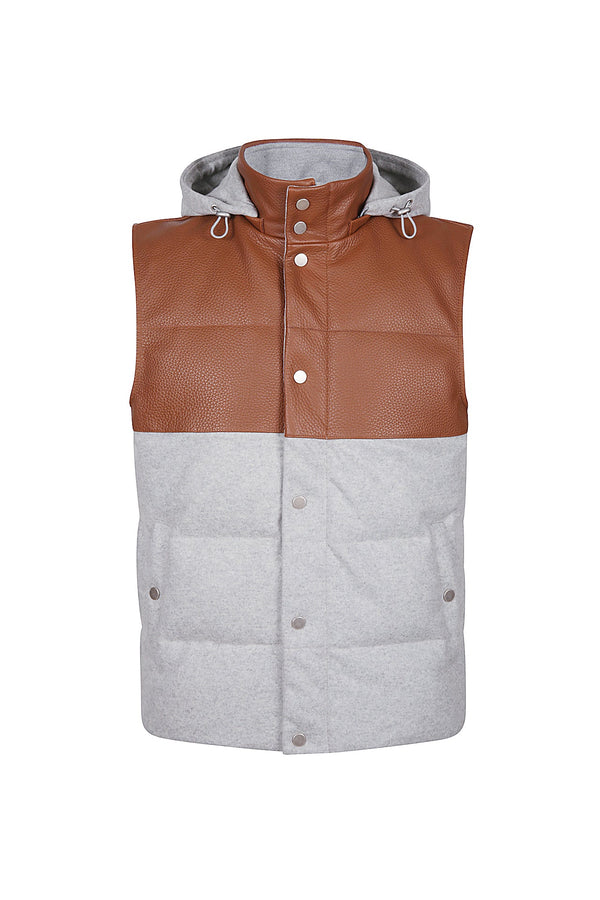 BI-MATERIAL WOOL AND LEATHER VEST