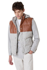 BI-MATERIAL WOOL AND LEATHER VEST