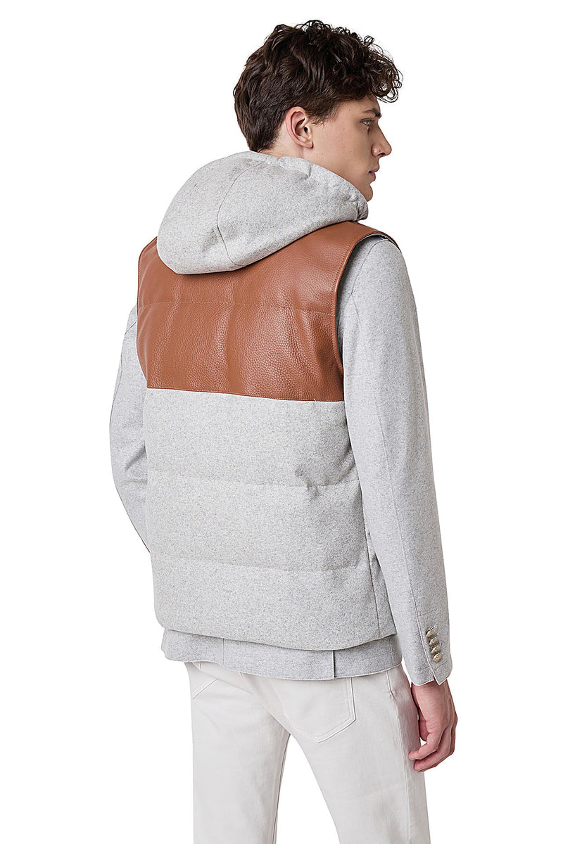 BI-MATERIAL WOOL AND LEATHER VEST