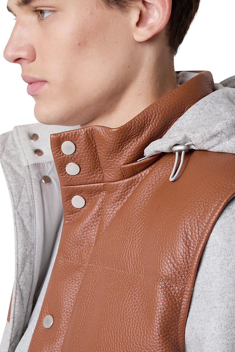 BI-MATERIAL WOOL AND LEATHER VEST