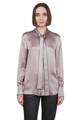 PLAIN SILK SHIRT WITH CONTRASTING TIPPING