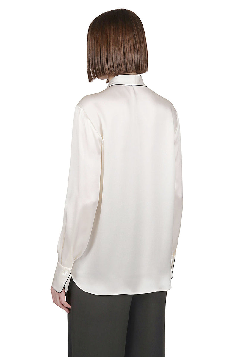 PLAIN SILK SHIRT WITH CONTRASTING TIPPING