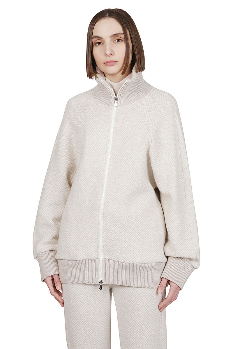 FULL ZIP SWEATSHIRT WOOL POLYAMIDE VISCOSE LUREX + WOOL CASHMERE YARN