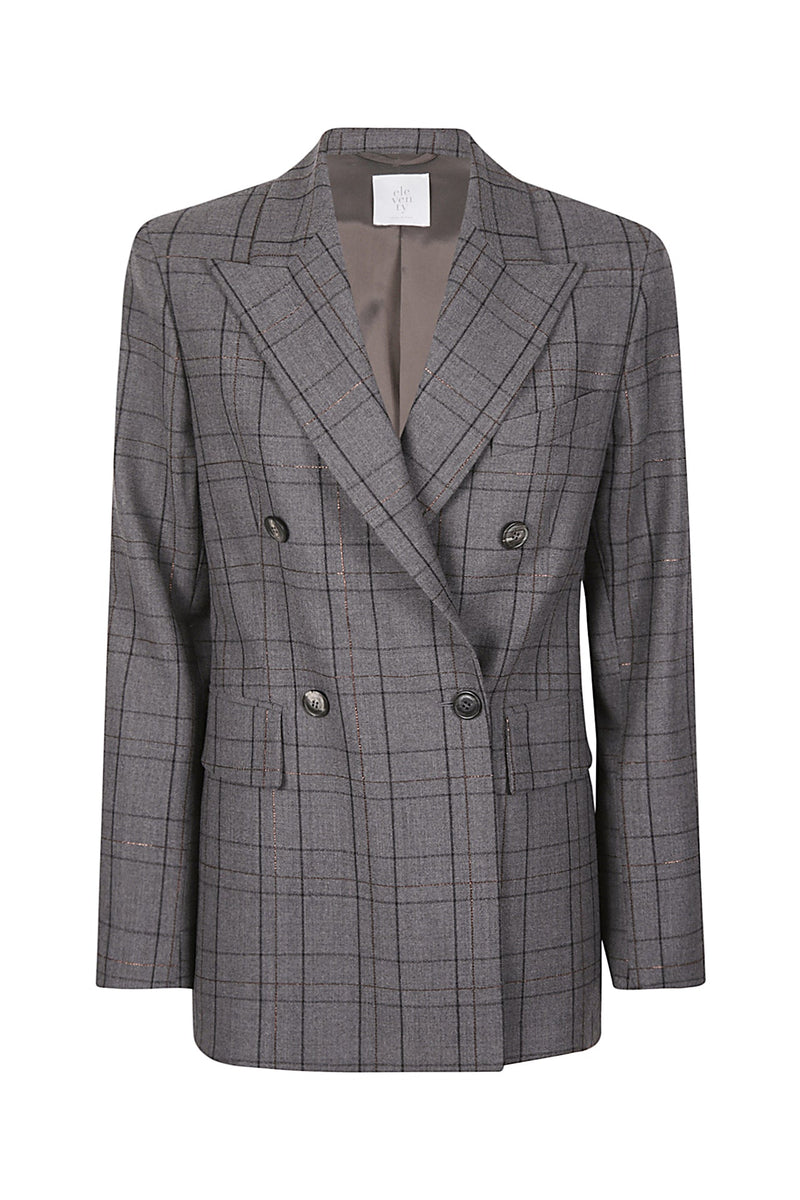 DOUBLE-BREASTED WOOL JACKET IN CHECK PATTERN