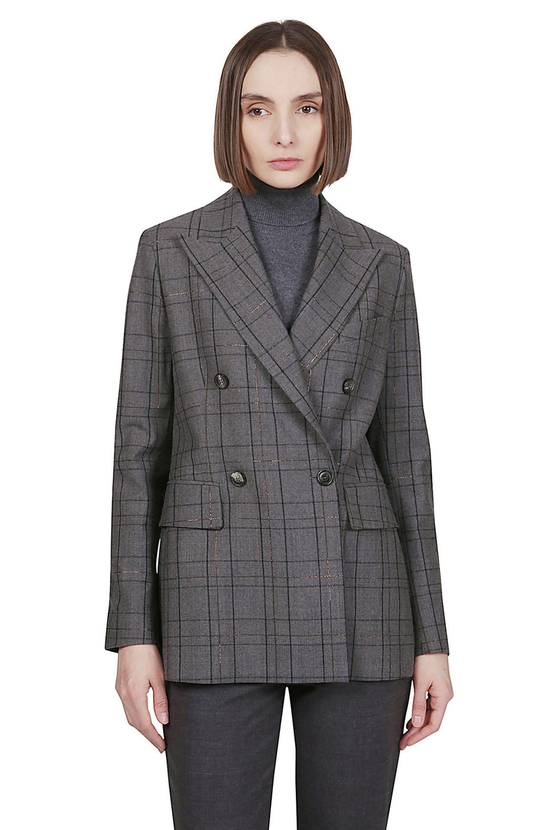 DOUBLE-BREASTED WOOL JACKET IN CHECK PATTERN