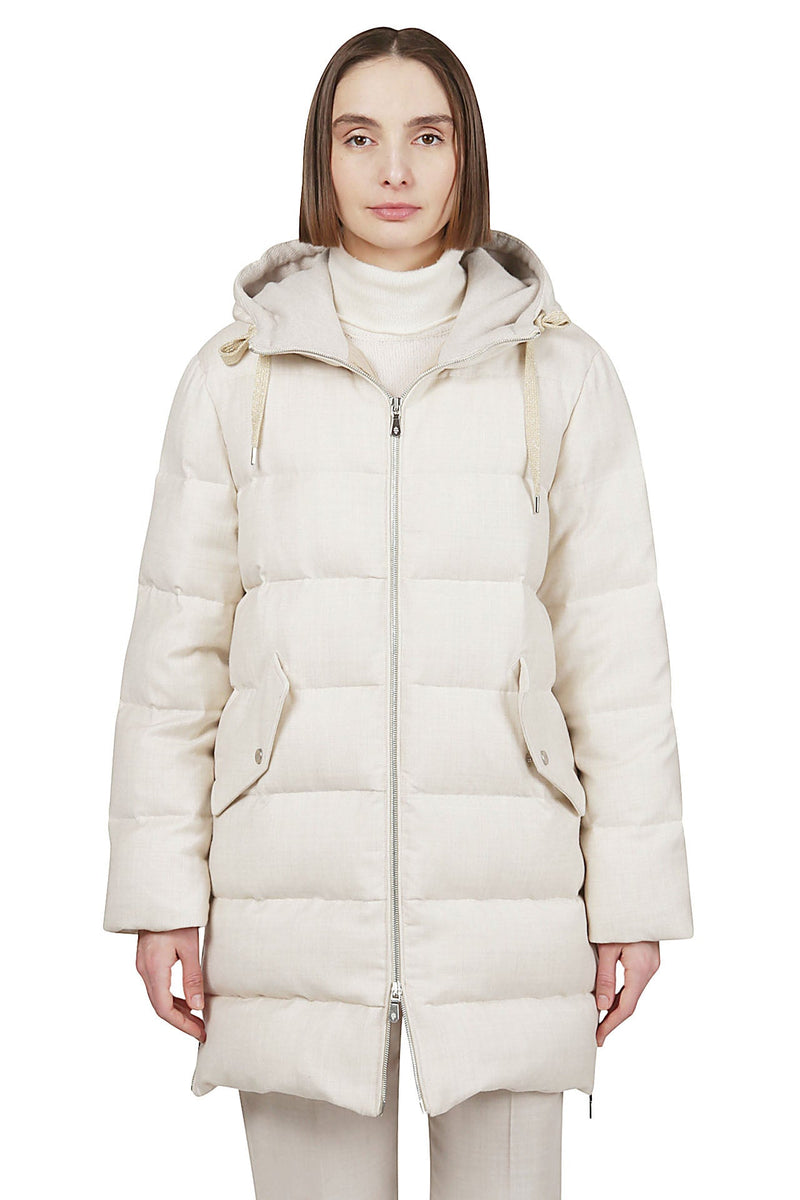 NYLON WOOL POLYAMIDE LUREX DOWN JACKET + KNIT