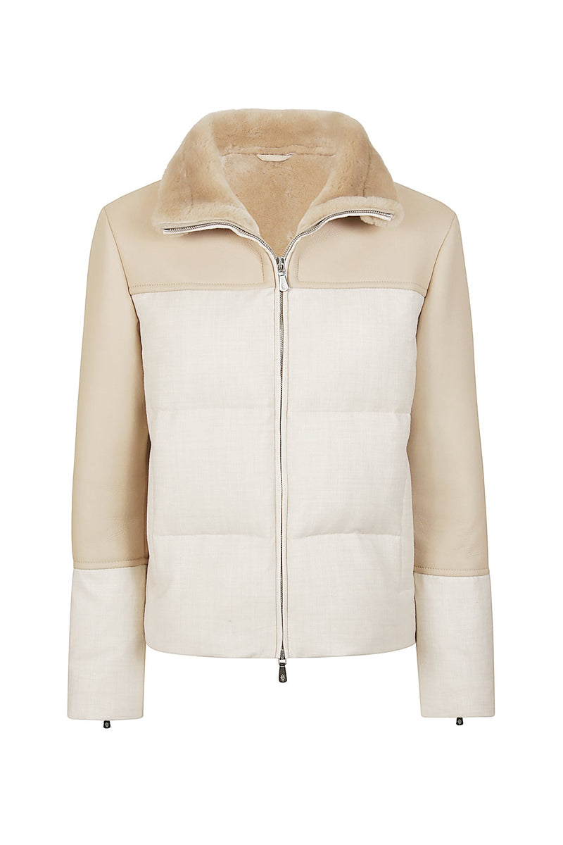 WOOL POLYAMIDE LUREX JACKET + SMOOTH NAPPA SHEEPSKIN