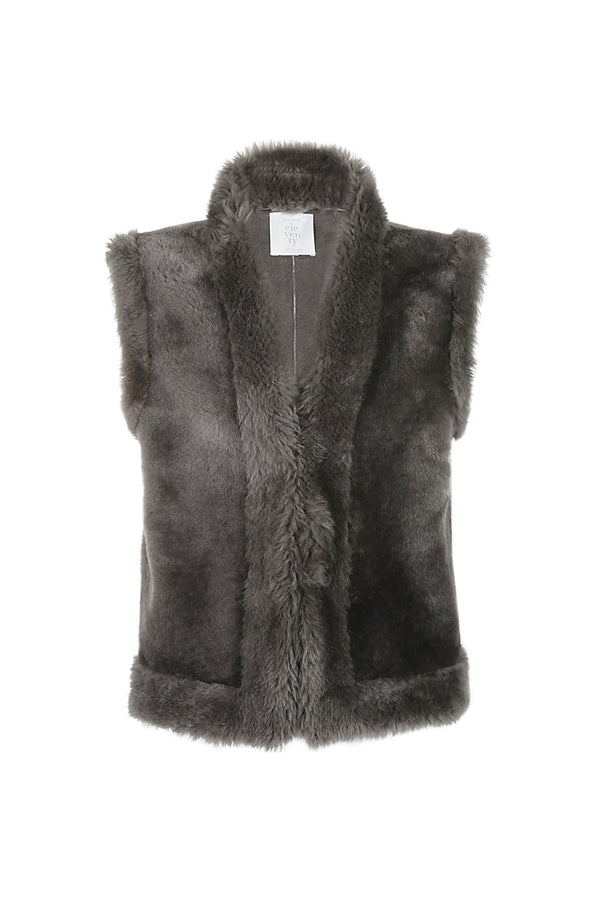 VEST IN SHEARLING SHEEPSKIN BIMATERIAL MERINO VELOUR BEAVER AND LAMB VELOUR BORDER