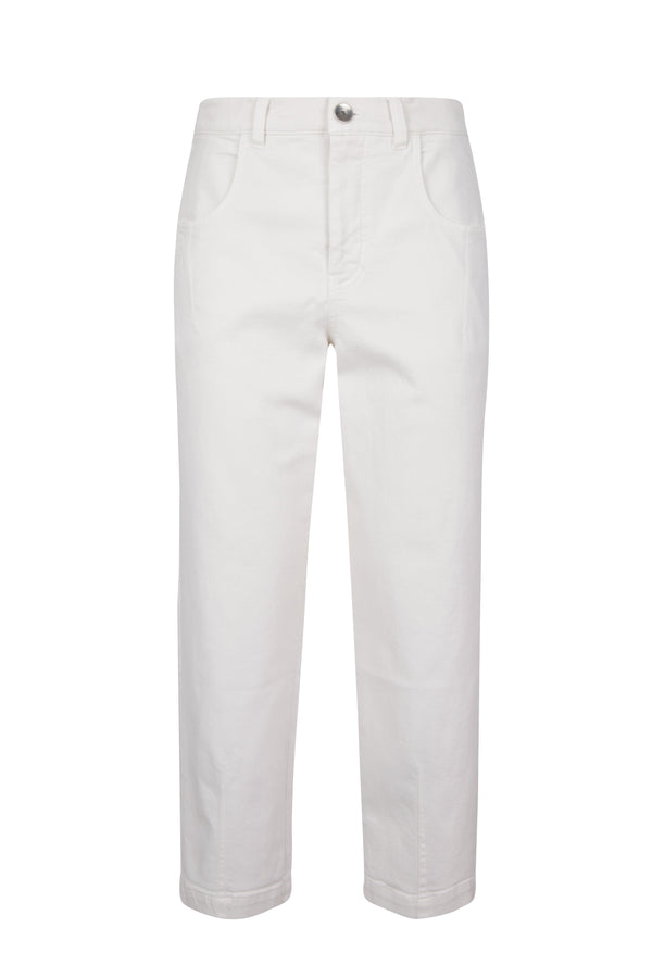 STRETCH COTTON AND LEATHER TROUSERS