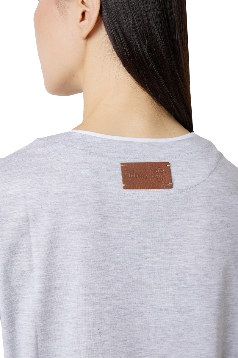 CREW NECK COTTON AND LEATHER T-SHIRT