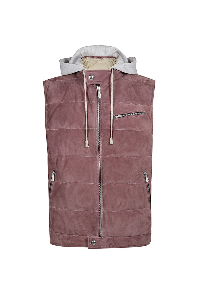 SUEDE HOODED SWEATSHIRT VEST