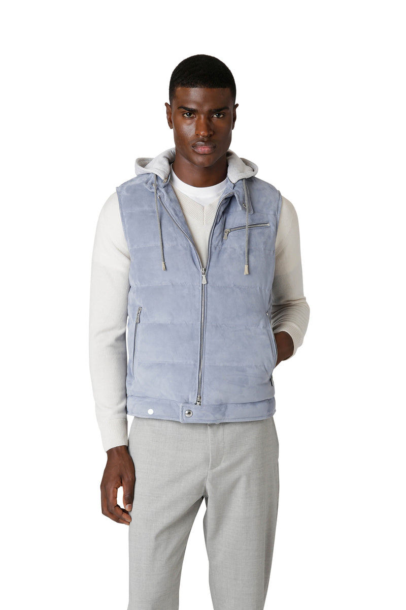 SUEDE HOODED SWEATSHIRT VEST