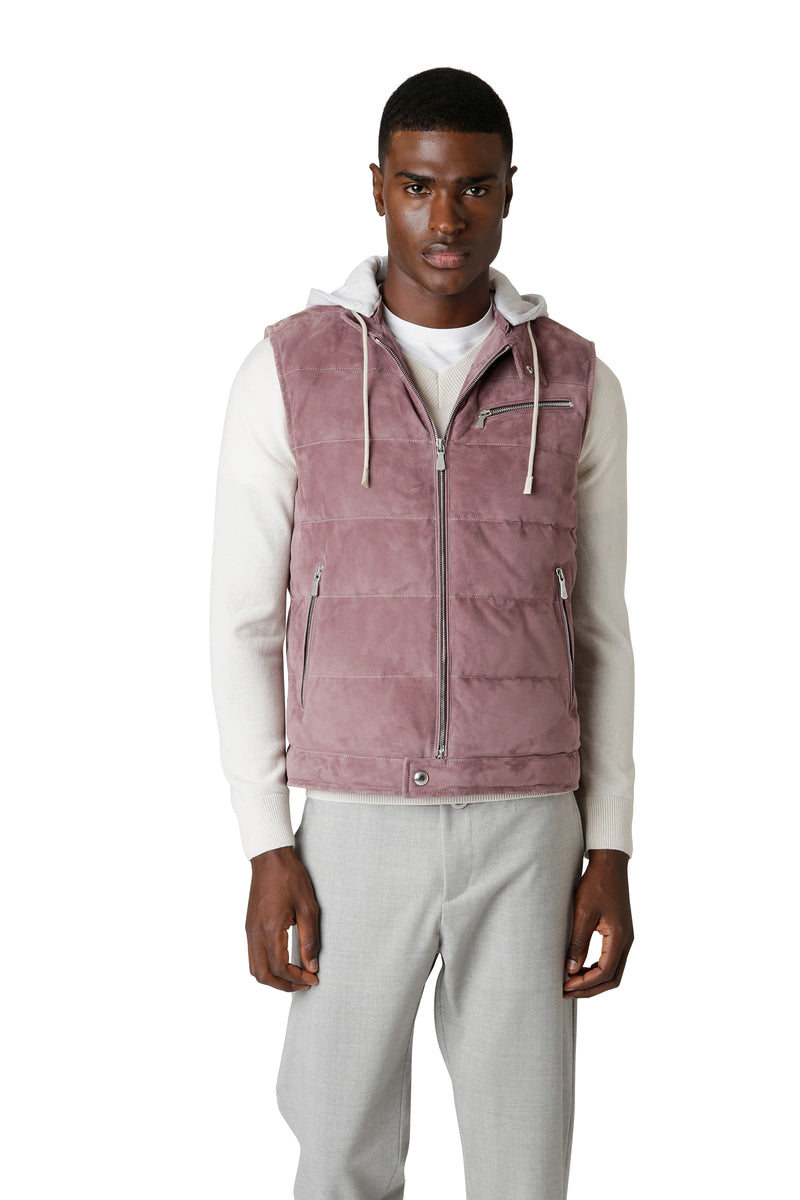 SUEDE HOODED SWEATSHIRT VEST