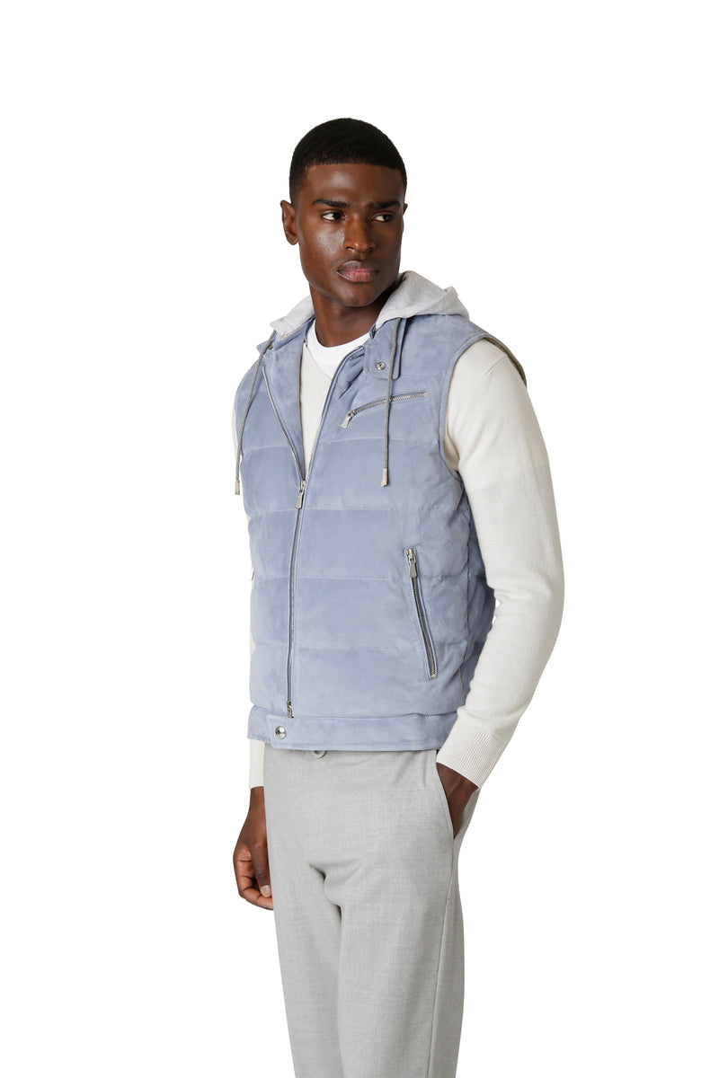 SUEDE HOODED SWEATSHIRT VEST