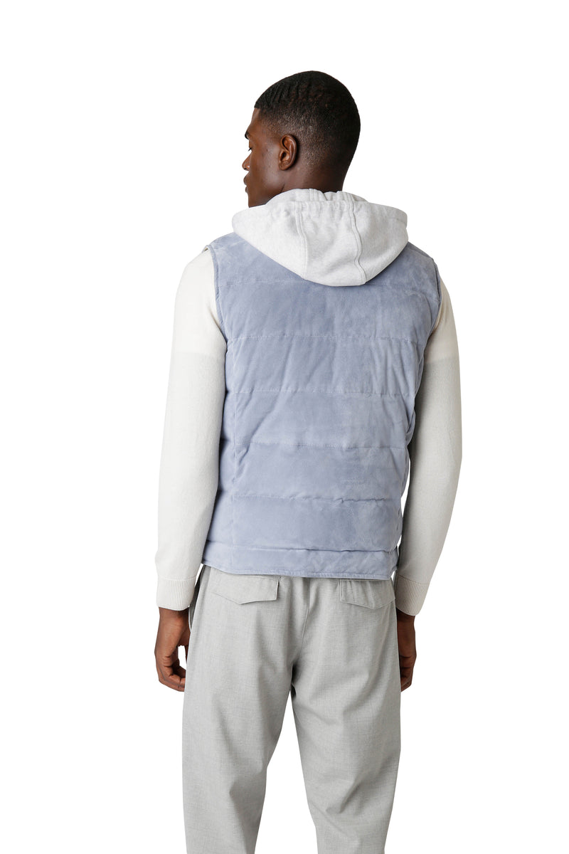 SUEDE HOODED SWEATSHIRT VEST