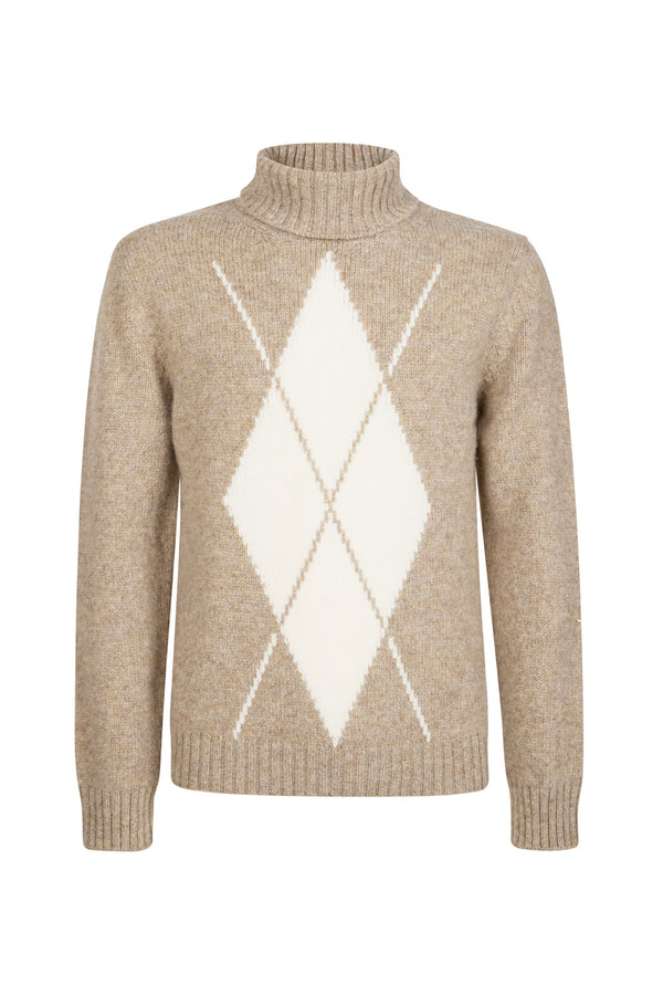 DIAMOND-PATTERNED TURTLENECK SWEATER