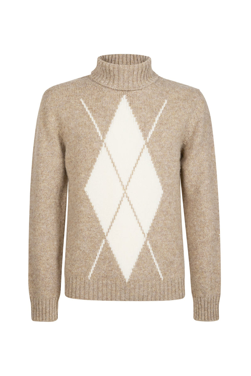 DIAMOND-PATTERNED TURTLENECK SWEATER