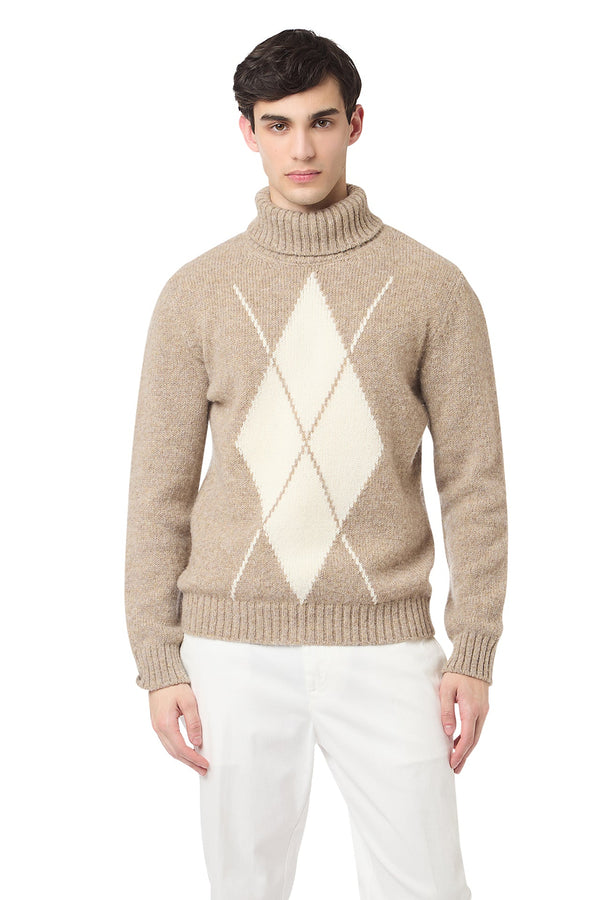 DIAMOND-PATTERNED TURTLENECK SWEATER
