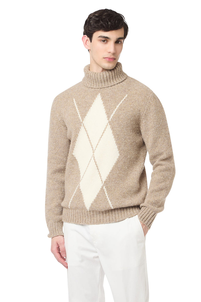 DIAMOND-PATTERNED TURTLENECK SWEATER