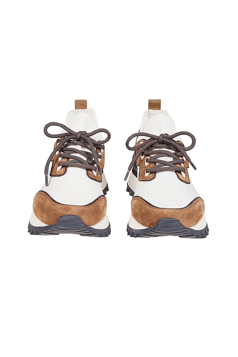 KNITTED AND LEATHER SNEAKERS